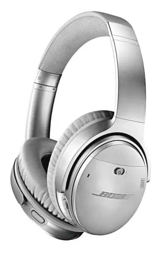 A picture of silver Bose headphones