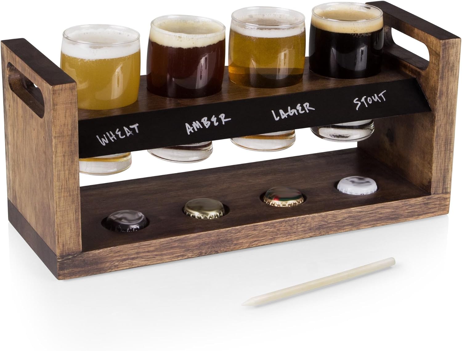 A picture of a flight of four beers