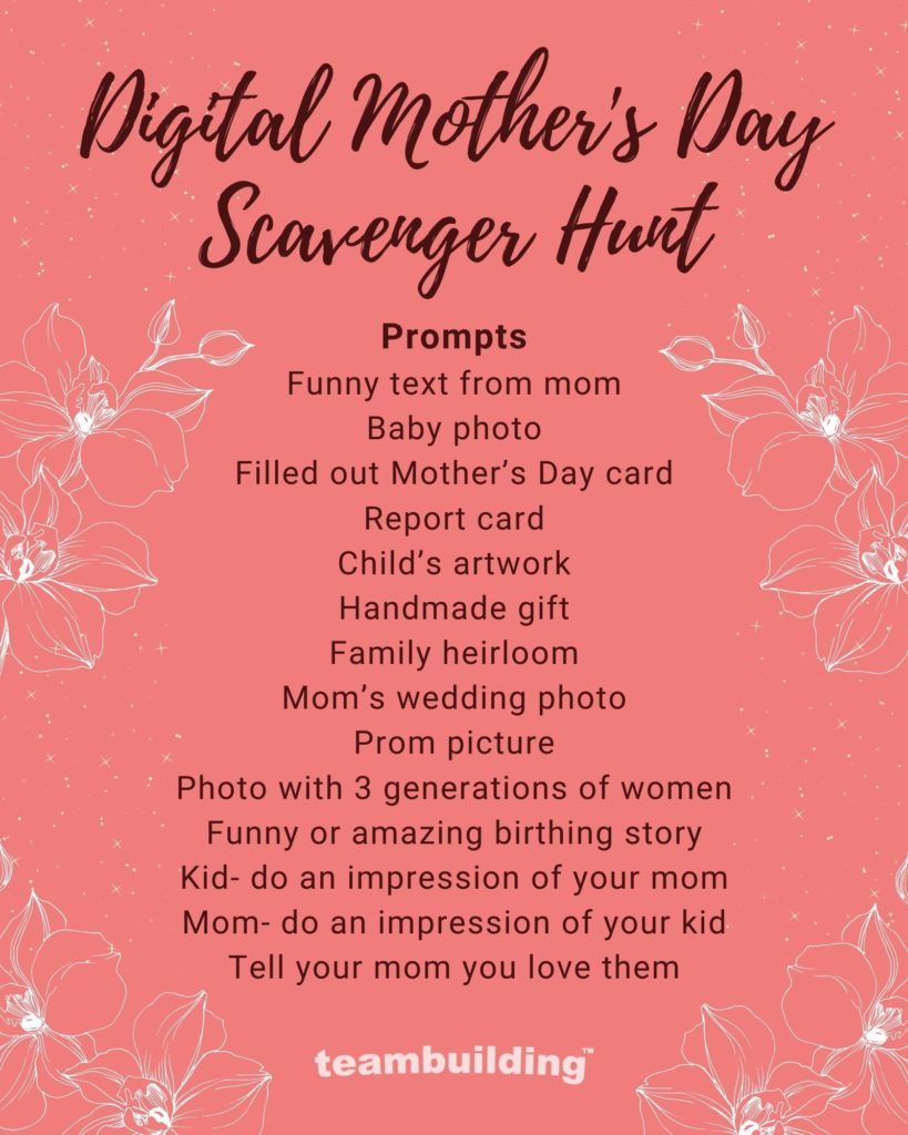 Digital Mothers Day Scavenger Hunt Game Board