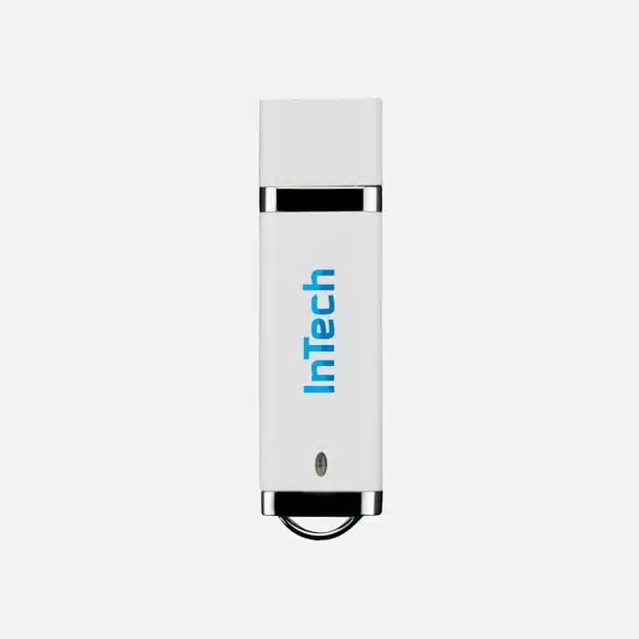 A picture of a white flash drive