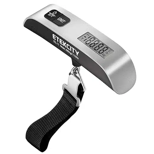 A picture of a silver luggage scale