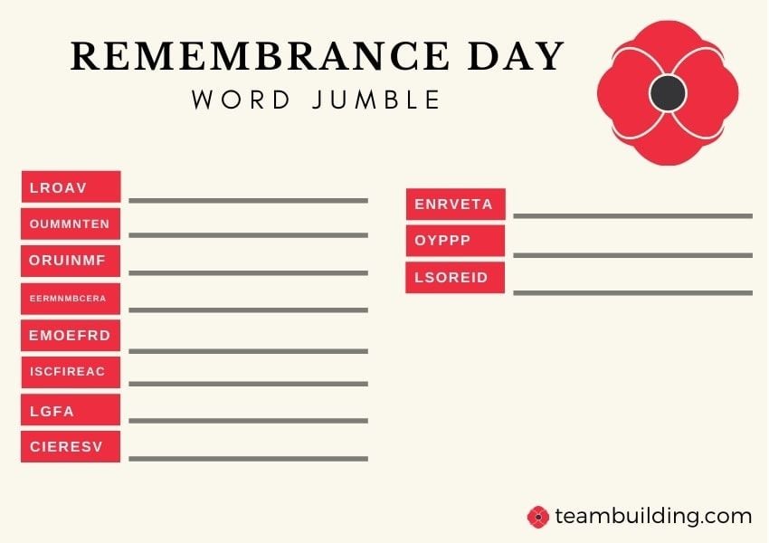 Remembrance Day word jumble