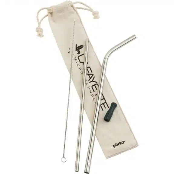 A picture of two metal straws and a bag