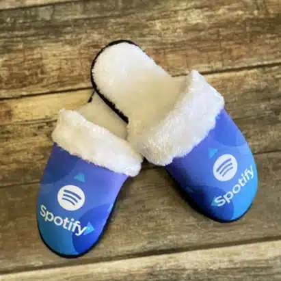 A picture of blue fuzzy slippers