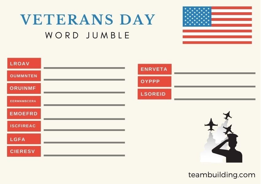 Veterans Day word jumble
