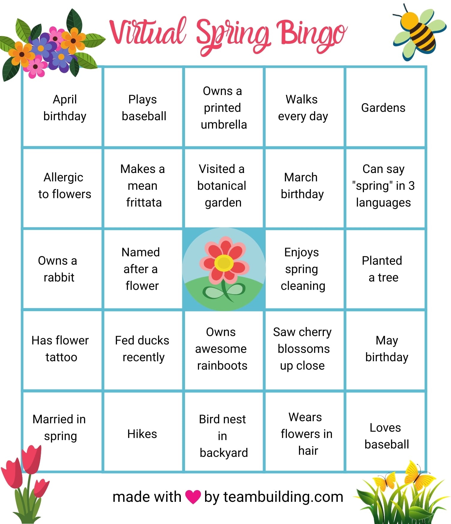 Virtual Spring Bingo