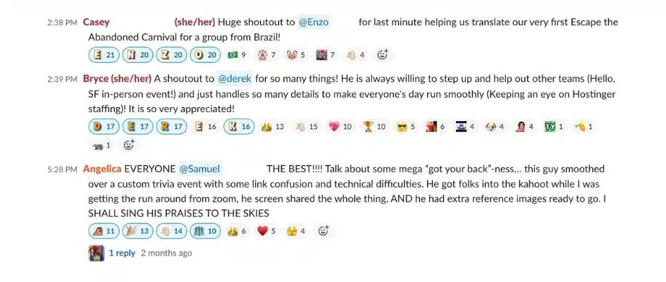 screenshot of our you-are-awesome channel on slack